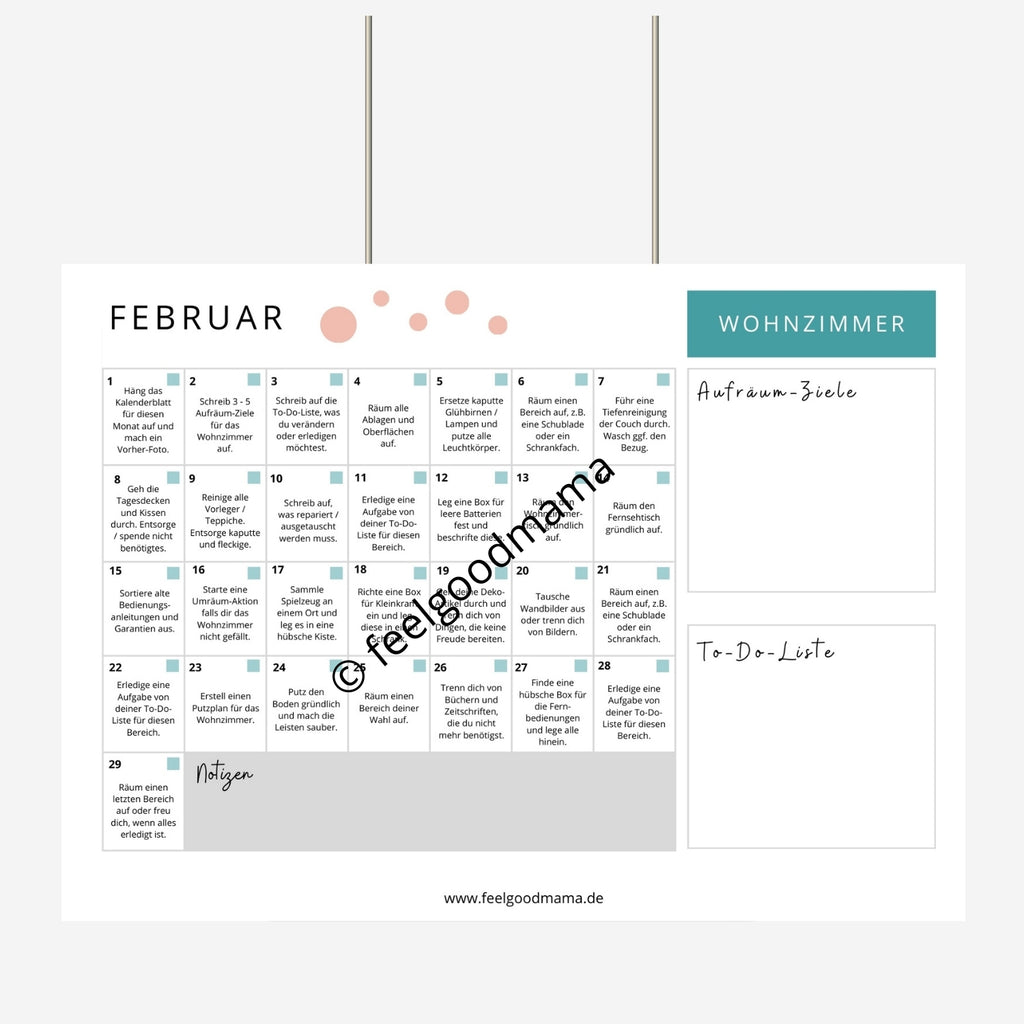 Februar Kalenderblatt vom Aufräum-Kalender mit 365 kurzen Aufgaben für den täglichen Haushalt